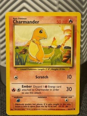 Pokemon Charmander, Vintage Card, 1999, 96, 98, Collectible, Fan Favorite